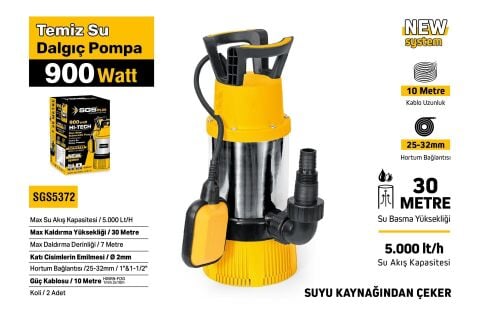 SGS5372 TEMİZ SU DALGIÇ POMPASI 900 WATT (30 Metre)